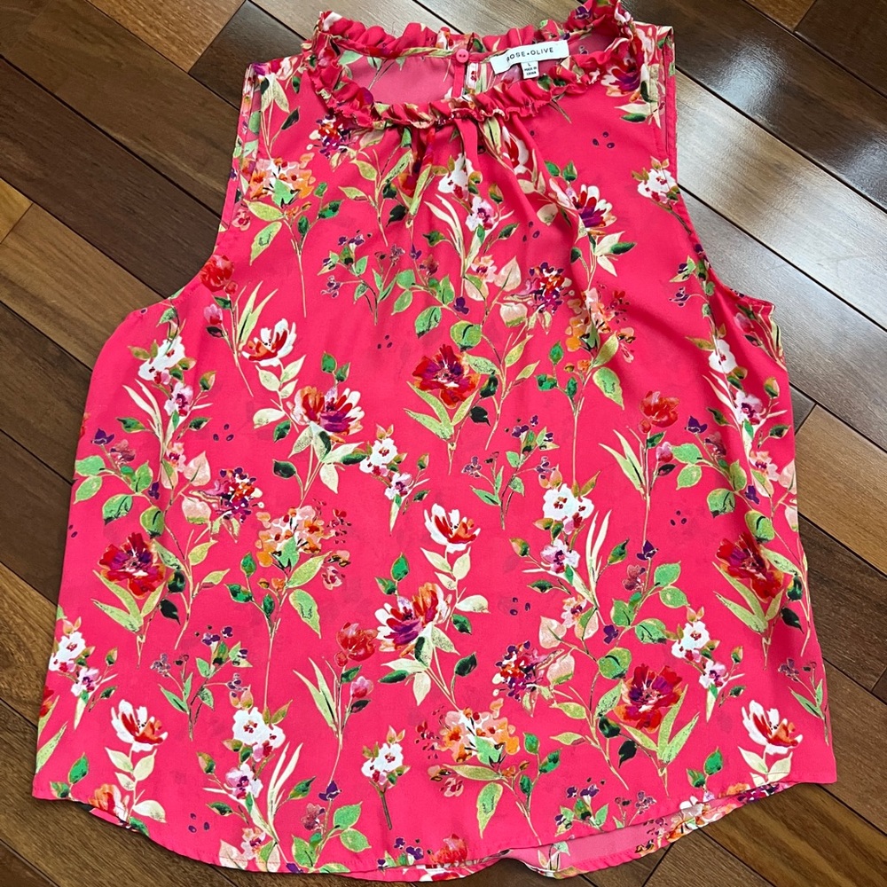 Rose & Olive Floral Sleeveless Blouse - Pink and Green